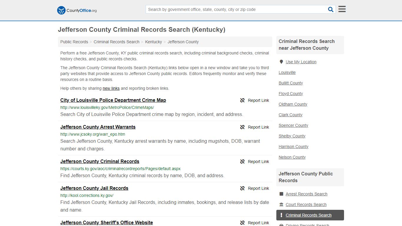 Jefferson County Criminal Records Search (Kentucky)